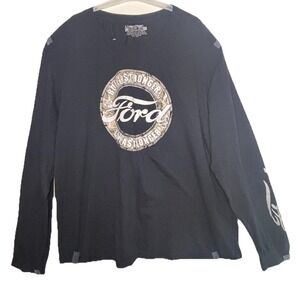 Realtree Mens 2XL Ford Spellout Graphic Long Sleeve Black T Shirt Built Stronger